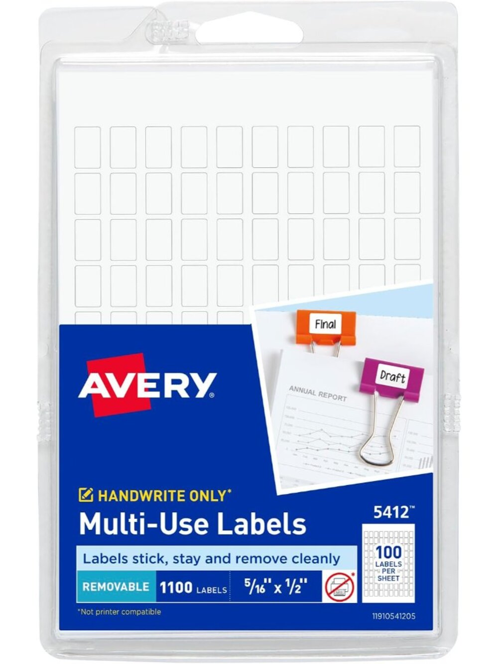 Multi-Use Removable Labels, 5/16" x 1/2", White, Non-Printable, 1,100 Blank Labe